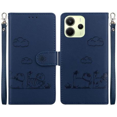 Чехол-книжка Cute Cats RFID Leather для Xiaomi Redmi Note 14 4G 164.84mm - синий