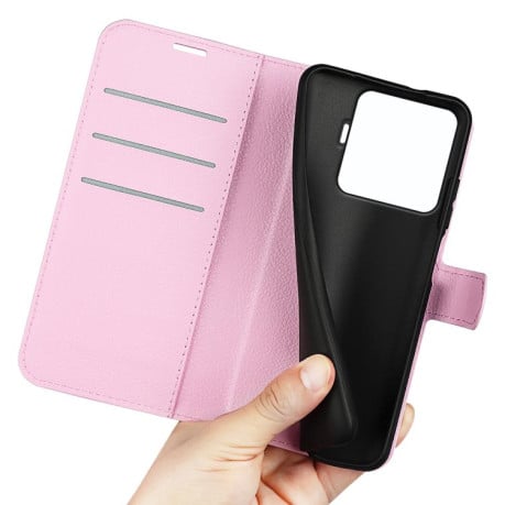 Чехол-книжка с фактурой Litchi и магнитным хлястиком на Xiaomi 15T Pro - розовый