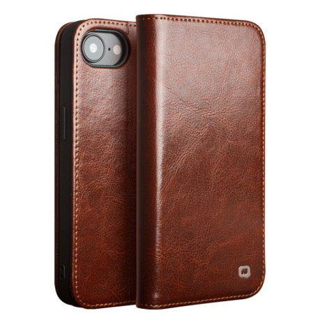 Кожаный чехол-книжка QIALINO Classic Genuine Leather для iPhone 16e - коричневый