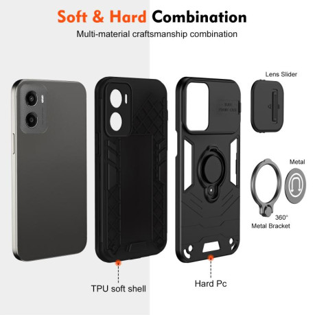Противоударный чехол Sliding Camshield Ring Holder для Motorola Moto G05 - черный