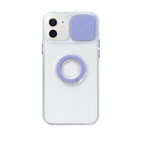 Противоударный чехол Sliding Camera with Ring Holder для iPhone 14/13 - прозрачно- фиолетовый