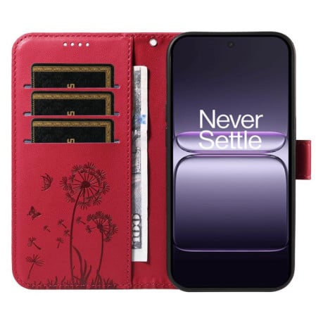 Чохол-книжка з тисненням Dandelion та магнітним хлястиком на OnePlus Nord CE5 5G Global - червоний