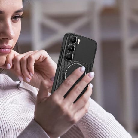 Противоударный чехол Carbon Fiber Texture (MagSafe) на Infinix Hot 60 Pro+ 4G - черный