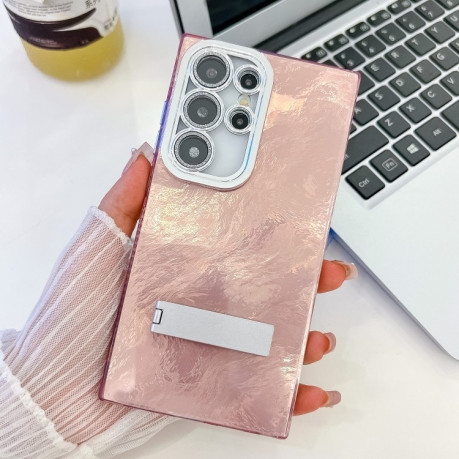 Протиударний чохол Plating Glitter Texture TPU with Lens Film для Samsung Galaxy S25 Ultra 5G - Pink Tinfoil Texture