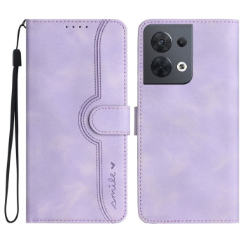 Чехол-книжка Skin Feel Heart Pattern для OPPO Reno 8 5G Global - фиолетовый