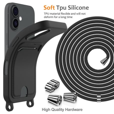Силиконовый чехол Integrated Card Bag Solid Color Liquid Silicone на iPhone 17 - черный