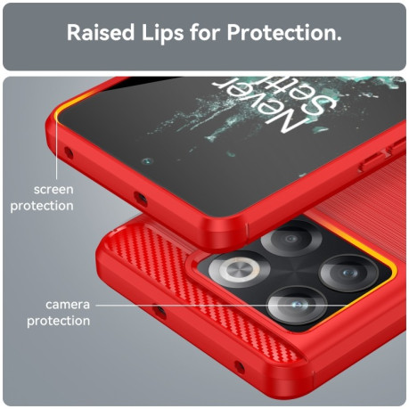 Противоударный чехол Brushed Texture Carbon Fiber на OnePlus 10T/Ace Pro - красный
