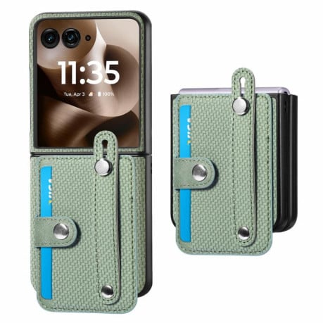 Противоударный чехол Wristband Kickstand Card для Motorola Razr 60 Ultra - зелений