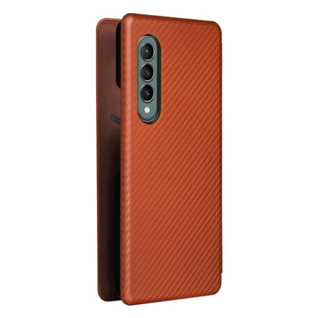Чехол-книжка Carbon Fiber Texture на Samsung Galaxy Fold4 - коричневый