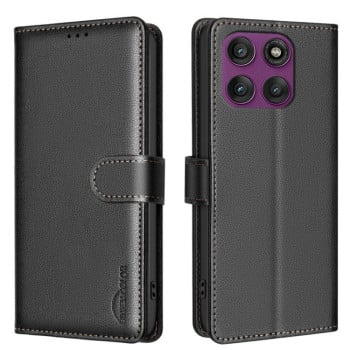 Чохол-книжка Litchi Texture RFID Anti-theft Leather для Motorola Edge 60 Pro - чорний