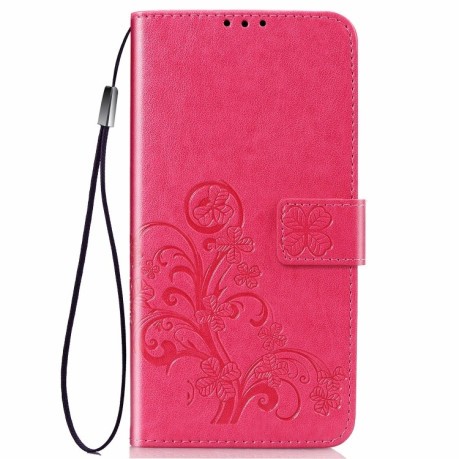 Чехол-книжка Lucky Clover Pressed Flowers Pattern на Samsung Galaxy A51 -пурпурно-красный