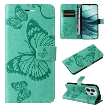 Чехол-книжка с тиснением “бабочки” и магнитным хлястиком на Xiaomi Redmi Note 14 5G/Poco M7 Pro 5G - зеленый