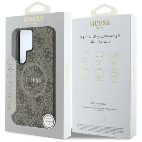 Оригінальний чохол Guess Leather 4G Colored Ring Classic Logo MagSafe для Samsung Galaxy S25 Ultra - Brown