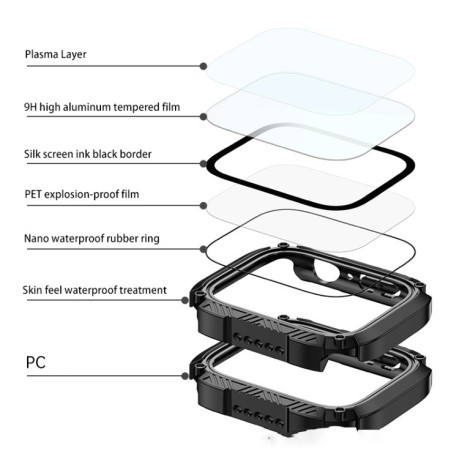 Противоударная накладка с защитным стеклом Armor Waterproof для Apple Watch Series 8/7 41mm - черный