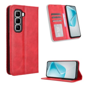Чехол-книжка Magnetic Buckle Retro Crazy Horse Texture на Infinix Hot 50 Pro+ 4G - красный