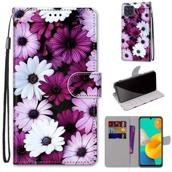 Чехол-книжка Coloured Drawing Cross для Samsung Galaxy M32/A22 4G 4G - Pink White Purple