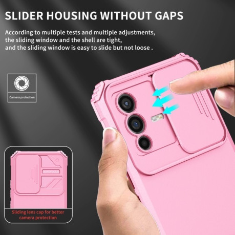 Противоударный чехол Stereoscopic Holder Sliding для Vivo V23 5G - розовый