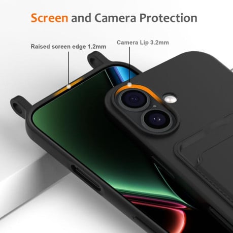 Силиконовый чехол Integrated Card Bag Solid Color Liquid Silicone на iPhone 17 - черный
