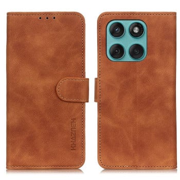 Чехол-книжка KHAZNEH с матовой фактурой Cowhide и магнитным хлястиком на Motorola Edge 60 Fusion / 60 Pro - коричневый