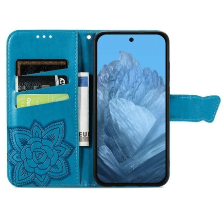 Чехол-книжка Butterfly Love Flower Embossed для Google Pixel 9 - синий
