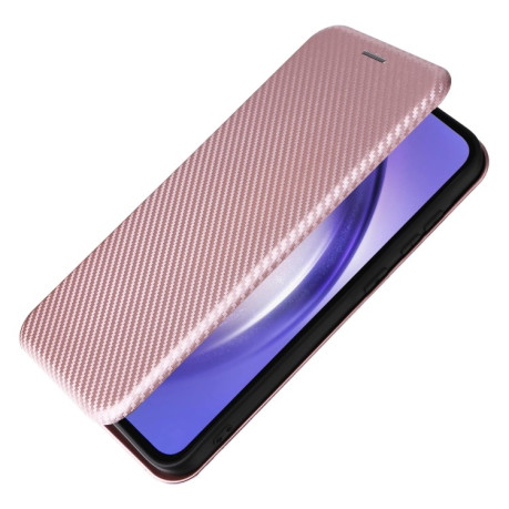 Чехол-книжка Carbon Fiber Texture на Samsung Galaxy A55 5G - розовый