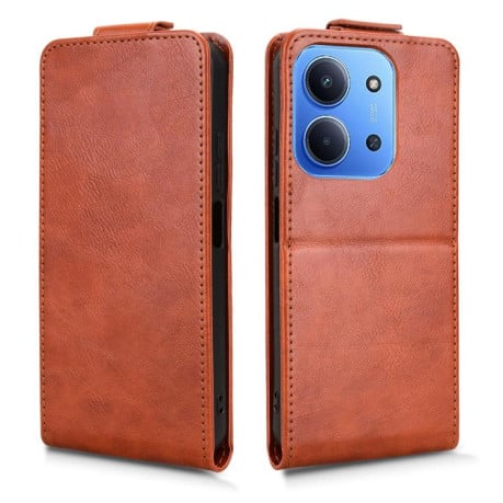 Флип-чехол Magnetic Vertical Flip Leather на Xiaomi Redmi 15C 5G / 4G EU 173mm / Poco C85 5G - коричневый