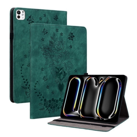 Чехол- книжка Butterfly Rose Embossed Leather на iPad Pro 11 2024 - зеленый