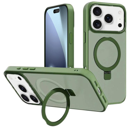 Противоударный чехол Kalebol Metal Lens Frame MagSafe Holder Frosted для iPhone 17 Pro Max - зеленый