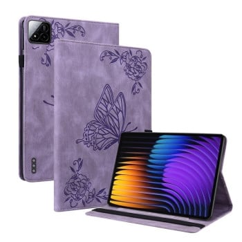 Чехол-книжка Butterfly Flower Embossed Leather на Xiaomi Pad 7 / Pad 7 Pro - фиолетовый