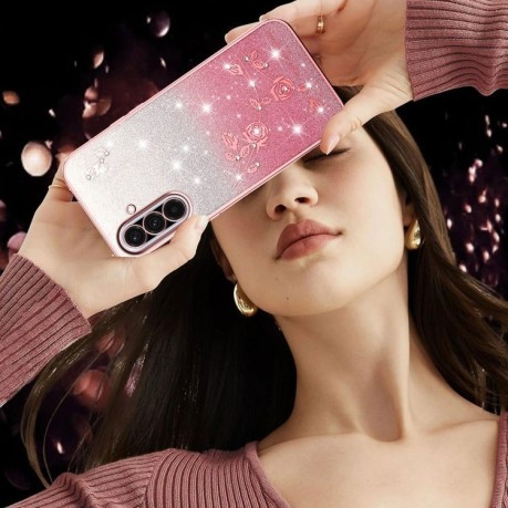 Протиударний чохол Gradient Glitter Flower All-inclusive  для Samsung Galaxy A36 - рожевий