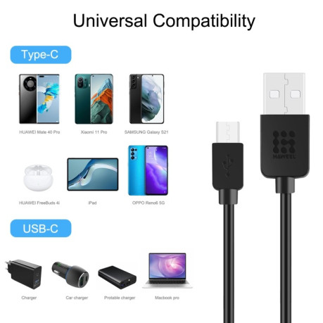 Кабель  HAWEEL 2m USB-C / Type-C to USB 2 Data &amp; Charging Cable - черный