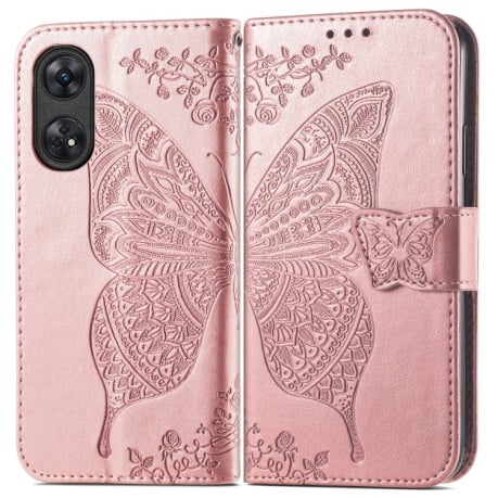 Чехол-книжка Butterfly Love Flower Embossed для OPPO Reno8 T 4G - розовое золото