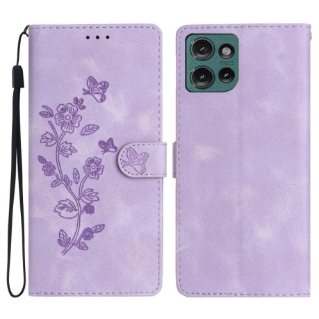 Чохол-книжка Flower Butterfly Embossing для Motorola Edge 50 5G - фіолетовий