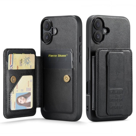 Чехол Fierre Shann Oil Wax Cow Leather Card Holder на iPhone 16 - черный