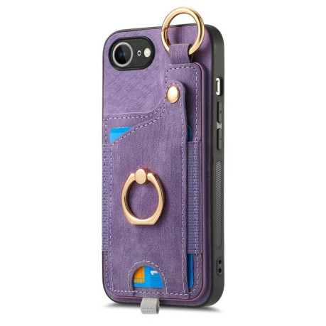 Чехол Retro Skin-feel Ring Card Bag для iPhone 16e - фиолетовый