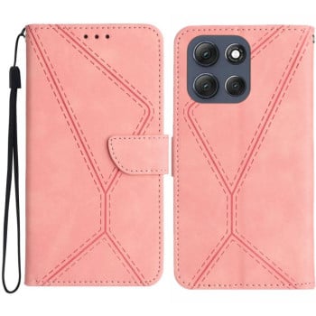 Чехол-книжка Stitching Embossed Leather для Motorola Moto G86 5G - рожевий