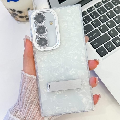 Противоударный чехол Plating Glitter Texture TPU with Lens Film для Samsung Galaxy A36 5G - White Shell Pattern