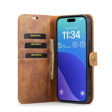Чохол-книжка DGMING Crazy Horse Texture для iPhone 16 Pro - коричневий