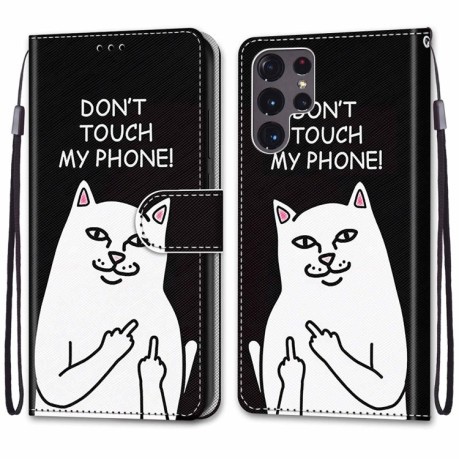 Чохол-книжка Coloured Drawing Cross Samsung Galaxy S22 Ultra 5G - Middle Finger White Cat