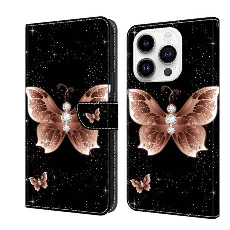 Чехол-книжка Crystal 3D Shockproof Protective Leather для iPhone 15 Pro - Pink Diamond Butterfly
