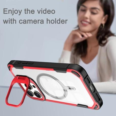 Противоударный чехол Transparent Acrylic MagSafe Lens Holder на iPhone 16 Pro Max - розовый