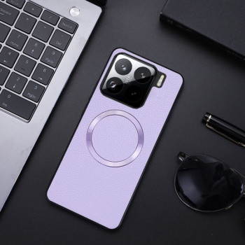 Противоударный чехол CD Magsafe Magnetic Litchi Texture для Xiaomi 15 Pro - фиолетовый