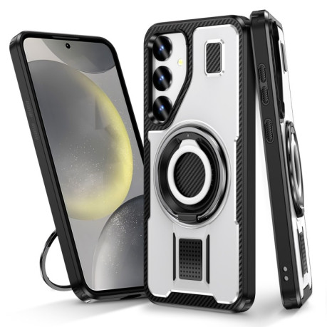 Протиударний чохол Ring Holder Carbon Fiber PC Hybrid TPU  для Samsung Galaxy S25+ 5G - білий