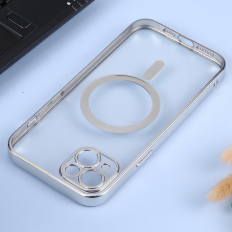 Противоударный чехол MagSafe Electroplating Straight для iPhone 14 - серебристый