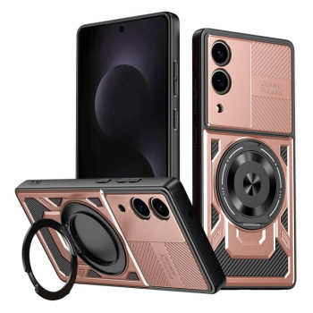 Противоударный чехол Armor Rotating Holder MagSafe на Samsung Galaxy S25 Edge 5G - золото
