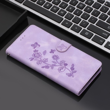 Чехол-книжка Flower Butterfly Embossing для Samsung Galaxy S24 5G - фиолетовый