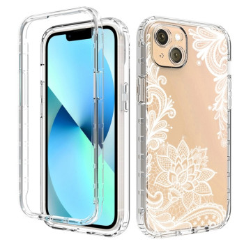 Противоударный чехол Transparent Painted для iPhone 14 - White Flower