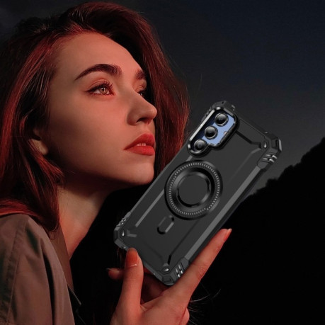 Противоударный чехол MagSafe Lens Holder PC Hybrid TPU для Samsung Galaxy A16 5G - черный