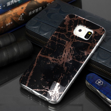 Чохол Plating Marble Pattern для Samsung Galaxy S6 Edge - чорно-золотий