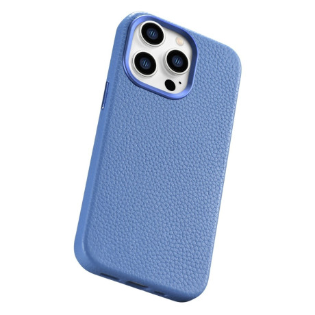 Кожаный чехол iCarer Litchi Premium для iPhone 14 Pro Max - светло-синий